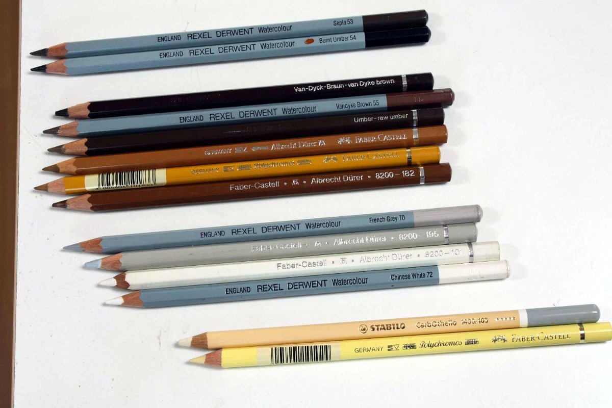 crayons utilisés pour la retouche